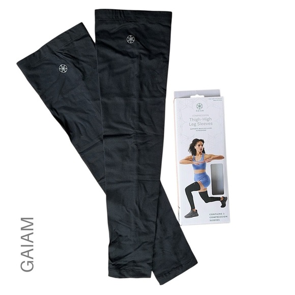NWT | GAIAM THIGH-HIGH COMPRESSION LEG SLEEVES BLACK COTTON & SPANDEX - Picture 1 of 6